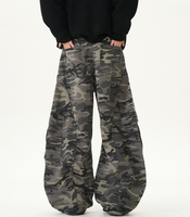 Jeans cargo droits en denim délavé camouflage, respirants, vintage, hiver, boutonnés, coupe scimitar, style streetwear, vente en gros