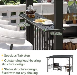 Abri de jardin BBQ extérieur toutes saisons 12x6FT avec toit en acier incliné, gazebo permanent en métal pour terrasse, jardin, pont - Product Image 3