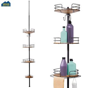 Modern Hotel 4 Layer Four Tier Stainless Steel Wall <b>Corner</b> Tension Pole Hanging Standing Bathroom <b>Shower</b> Caddy - Product Image 6