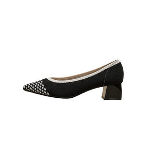 Nouvelle conception, escarpins tissés d'été pour femmes, bout pointu, talons blocs, tendance mode pieds nus, chaussures confortables en tricot - Product Image 3