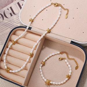Freshwater Pearl Necklace And <b>Bracelet</b> <b>Set</b> With Gold Starfish For Women Gift Jewelry Stainless Steel Fashion Jewelry <b>Set</b> - Product Image 1