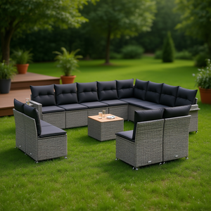 Ensemble de canapés de jardin en rotin gris avec pieds réglables, mobilier d'extérieur 10 places, design contemporain - Product Image 2