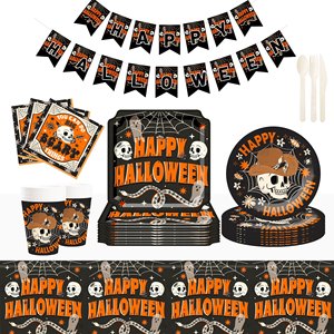 DAMAI Halloween Pumpkin Ghost Disposable Paper Tray and Cup New Pull Flag Decorations for Theme Party Supplies Services 8 pcs - Product Image 1