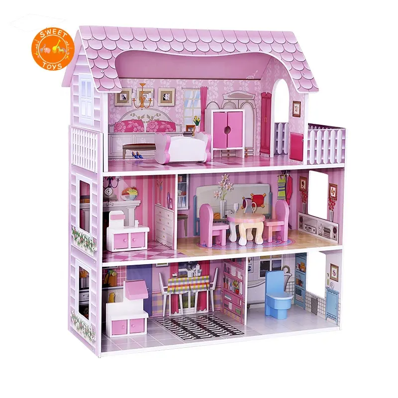 Kids DIY Wood Enlightenment Educational Home Play Luxury Artificial Princess Cottage Wooden Dollhouse Toy for kids
