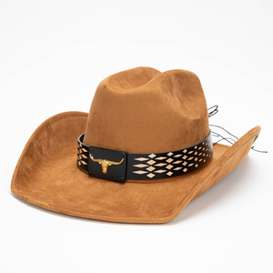Sombrero Vaquero Occidental Retro de Gamuza, Nuevo, Personalizado, al por Mayor, Sombrero de Lujo para Fiestas, para Exteriores, Casual, Unisex, con Bandas - Product Image 1