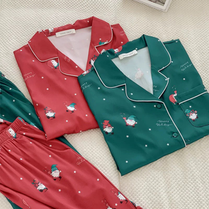 Best 2026 Wholesale Custom Women's <strong>Pyjamas</strong> Sleepwear <strong>Couple</strong> Green and Red Two Piece Matching <strong>Christmas</strong> Pajamas Set for Women - Product Image 4