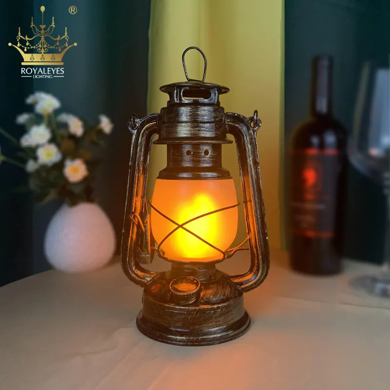 Dimmable Iron Vintage Kerosene Flame Lamp Rechargeable Lantern Kerosene Table Lamp Creative Industrial Retro Bar Flickering Lamp