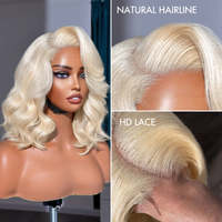 Perruque Bob Courte Ombrée Blond Miel 613 Sans Colle Cheveux Indiens Bruts 13x6 HD Lace Front Body Wave Cheveux Humains Brésiliens Full Frontal Color Box
