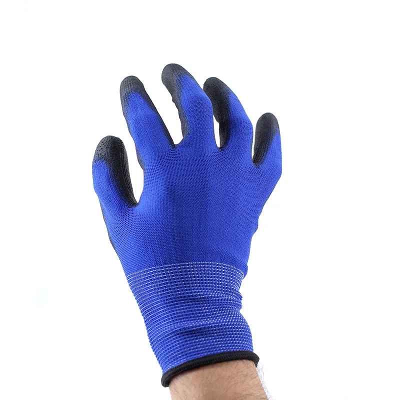 13G Blauw Polyester Zwart Nylon Pu Gecoat Werken Pu Handschoenen Lichte Werkhandschoenen Dunne Handschoenen