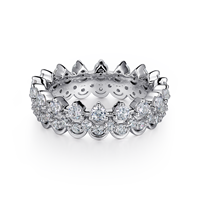 Délicat Fine Mode Femmes Bijoux 9k Or Blanc Double Couche Cercle Diamant Couronne Éternité Bande Anneau
