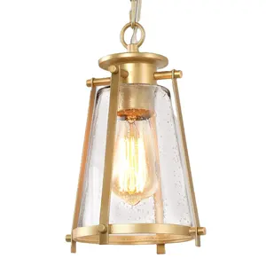 Lámpara colgante dorada de lujo con pantalla de cristal transparente, accesorio de iluminación colgante de latón moderno para comedor y cocina