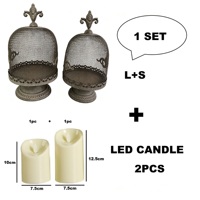 Juego de Campanas Decorativas de Metal Envejecido con Malla, Campana Decorativa con 2 Velas LED Parpadeantes, Adorno Decorativo para Mesa de Estilo Rústico