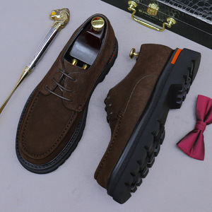 Zapatos de tacón alto personalizados de otoño con cordones, de cuero genuino de vaca brillante pulido y grabado, con tacón de bloque, ligeros y de suela gruesa. - Product Image 1