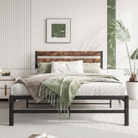 Tête de lit en bois de soutien vintage rustique en métal solide avec lattes de cadre de lit à plate-forme pleine grandeur USA chambre 1 pièce pour hôtels