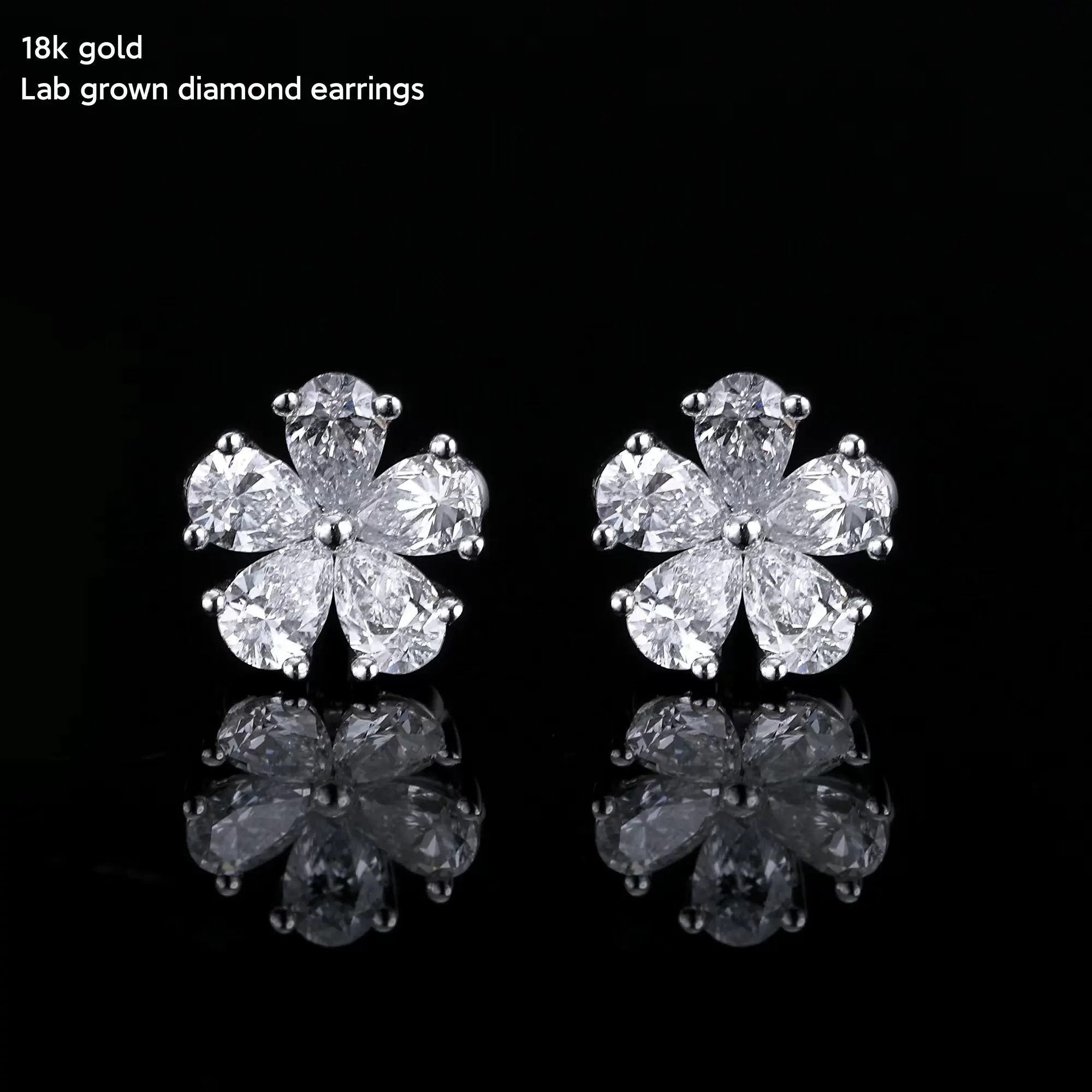 High Quality Flower Pattern Design 18K White Gold 1.19ct DEF/VVS-VS Pear Cut Lab Grown Diamond Earrings