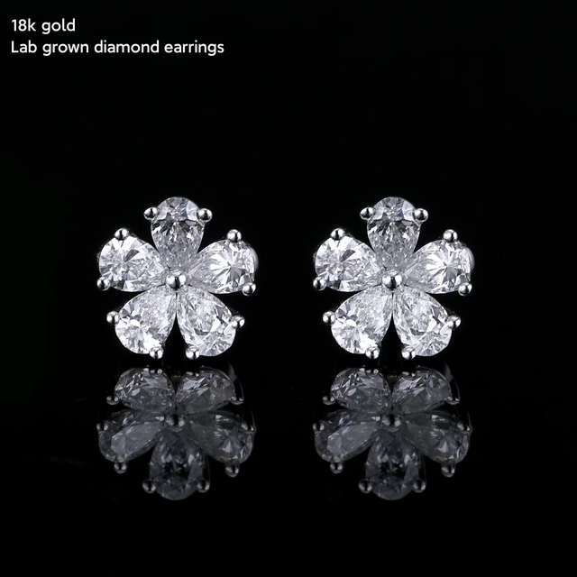 High Quality Flower Pattern Design 18K White Gold 1.19ct DEF VVS-VS Pear Cut Lab Grown Diamond Earrings