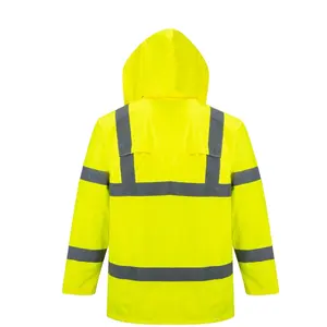 Wholesale High Visibility Waterproof Jacket Roadway Security Raincoat with Reflective Strips and Pockets