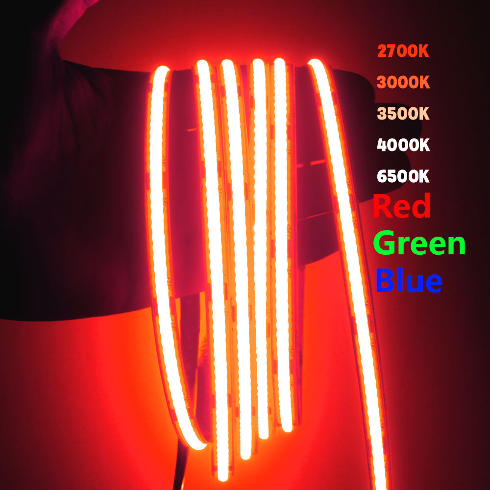 Wholesale Manufacturer Directly 320LED 480LED Flexible COB LED Strip Light 12V/24V Red Green Blue Warm White for Landscape IP20