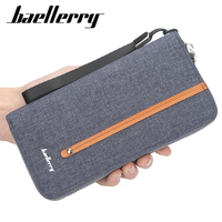 Dompet Pria Vintage Kasual Kanvas dengan Resleting, Panjang, RFID, Multi-Kartu, Clutch Terbuka, Bahan Poliester