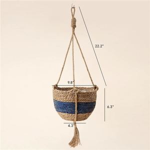 Supporti per Piante a 3 Livelli, Cesto Decorativo in Erba Marina Intrecciata <span class=keywords><strong>da</strong></span> Appendere a Parete, con Vassoi Raccogligocce e Rivestimenti Regolabili in Fibra di Cocco per Fioriere 14 - Product Image 6