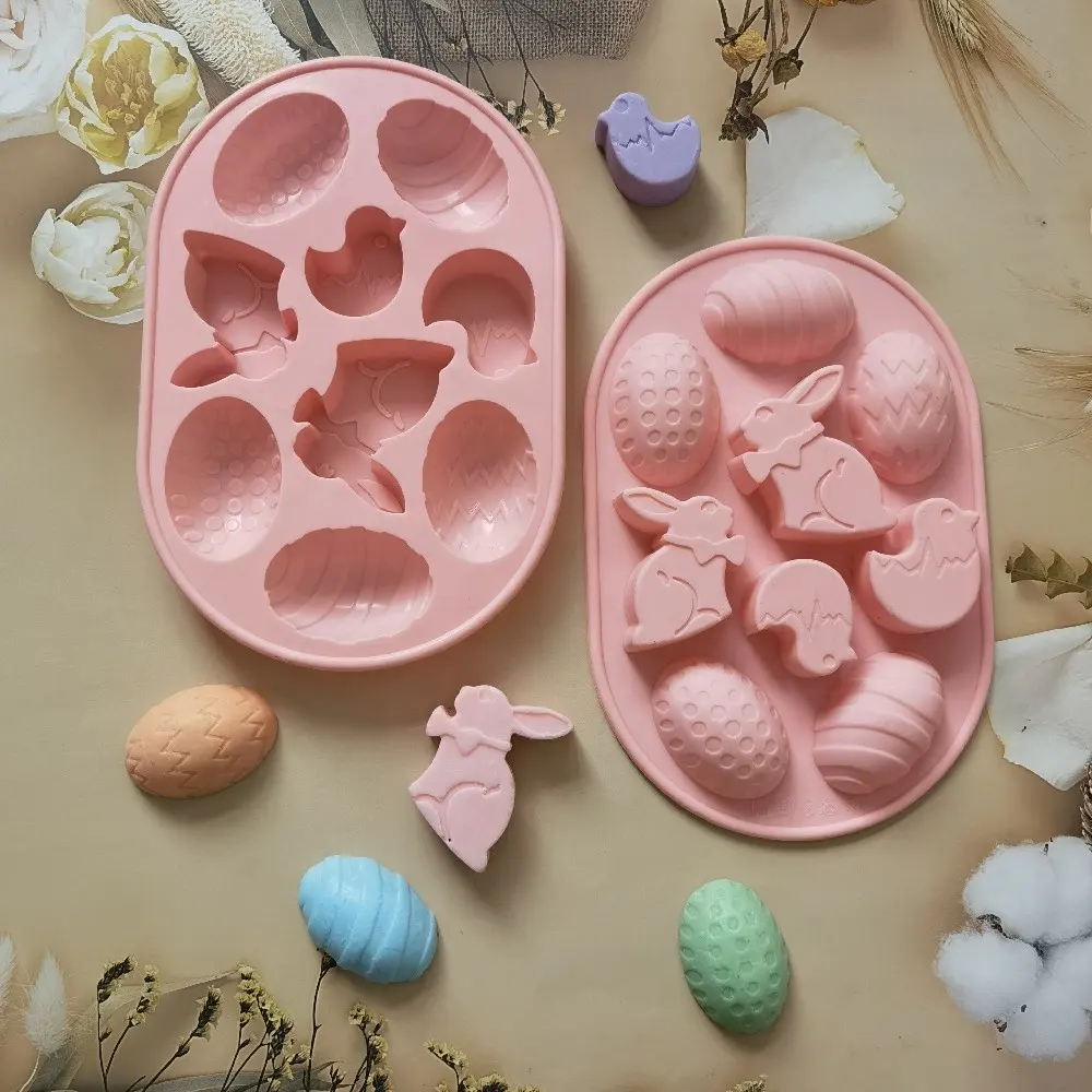 Cetakan Silikon Paskah Kelinci Berwarna Telur Kue Coklat Permen Lilin Sabun Cetakan Liburan Dekorasi Alat Kue Buatan Sendiri