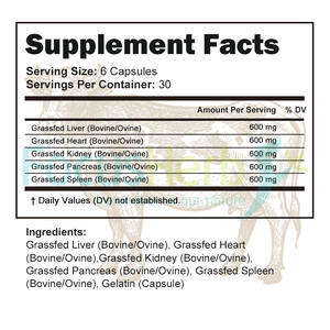 Cápsulas FocusHerb de Órganos de Res Alimentado con Pasto 5 en 1 (Hígado, Corazón, Riñón, Páncreas, Linfático) para Apoyo Inmunológico - Product Image 2