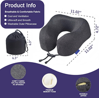 Coussin de voyage pour fessiers, appui-tête de siège d'avion, pour dormir, portable, 100 % mousse à mémoire de forme pure, amovible, lavable, entièrement noir