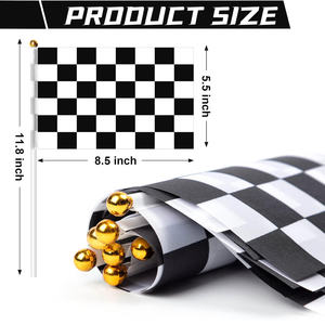 Индивидуальная клетчатая черно-белая гоночная палка, флаги, цифровая печать, полиэфирные Маленькие Ручные декоративные флаги для вечеринки - Product Image 6