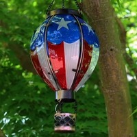 Lanterne suspendue solaire LED étanche pour extérieur, en verre teinté, en forme de montgolfière, avec effet de flamme clignotante, pour jardin