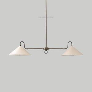 Lustre suspendu linéaire de luxe de style moderne du milieu du siècle, finition laiton antique, double disque, style italien minimaliste, 2 lumières - Product Image 2