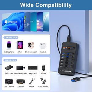 Powered <span class=keywords><strong>USB</strong></span> hub12 cổng <span class=keywords><strong>USB</strong></span> trung tâm dữ liệu Splitter với 4 cổng <span class=keywords><strong>USB</strong></span> 3.0, 2 sạc cổng, 6 <span class=keywords><strong>USB</strong></span> 2.0 đa sạc cổng Dock - Product Image 6