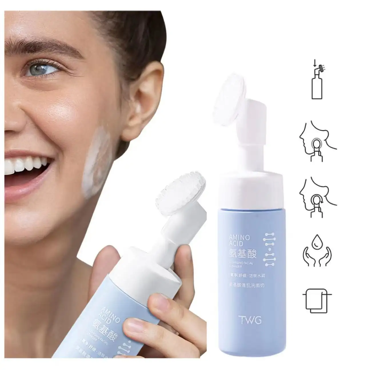 Tg Schuimende Gezichtsreiniger Huidverzorging Gezichtsreiniging Mousse Porie Massaborstel Schuimend Aminozuur Face Wash