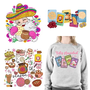 Autocollants de Noël mexicains roses pour t-shirt, Tamale Feliz Navidad Pan Dulce <span class=keywords><strong>Tuki</strong></span> <span class=keywords><strong>Tuki</strong></span> Donkey Latino Xmas Transfers - Product Image 1