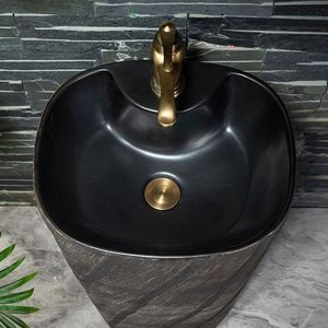 Évier sur pied en céramique <span class=keywords><strong>de</strong></span> style moderne Lavabo extérieur monotrou sur pied pour cour balcon hôtel Égouttoir intégré - Product Image 4
