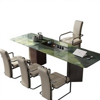 Table à thé en marbre poli résistant à la chaleur, moderne et professionnelle, grande, rectangulaire, personnalisable, verte, de luxe
