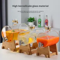 Distributeur de vin portable en verre borosilicate de haute qualité avec robinet en acier inoxydable vintage, support en bois, pour la maison, la cuisine, le bar