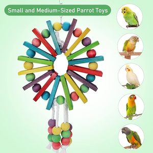 Juguete Colgante de Madera Colorido para Loros con Cuentas y Campana - Accesorio para Jaulas de Aves para Loros y Guacamayos - Product Image 5