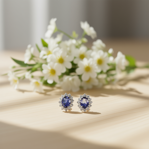 Orecchini a perno bianchi E697 con taglio ovale e design floreale, placcati argento, gioielli da festa da donna in lega, stile classico - Product Image 2