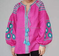Chemisier élégant brodé, combinaison rose et vert, haut confortable, Top féminin, ukraine, mode, vêtements Chic, style Boho