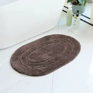 纯色椭圆形提花浴室垫防滑聚酯卧室地板地毯