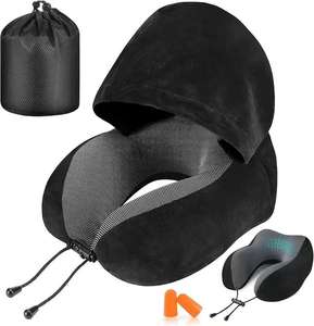 Cuscino da viaggio cuscino per il collo da viaggio con cappuccio per aereo Memory Foam per testa e collo cuscino <span class=keywords><strong>di</strong></span> supporto per lunghi voli in ufficio - Product Image 1