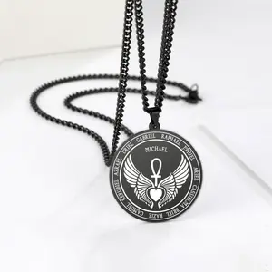 Stylish Stainless Steel Cross Pendant Necklace Angel Men'S Amulet Jewelry Necklace Accessories