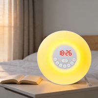Jam Meja Elektronik Mewah Sunrise Wake-up dengan Radio FM, Layar LED, Lampu Malam, dan Warna Berubah, Plastik, untuk Meja Dapur, Hadiah