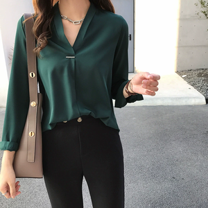 Blusas de Mujer para Primavera, Estilo Coreano, Casuales, de Manga Larga, Color Verde - Product Image 1