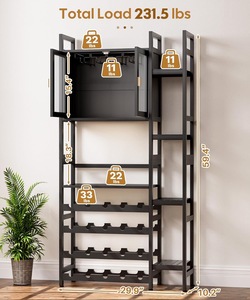 Casier à <span class=keywords><strong>vin</strong></span> autoportant à 4 niveaux <span class=keywords><strong>Porte</strong></span> en <span class=keywords><strong>verre</strong></span> pour bouteilles d'alcool Organisateur d'étagères latérales pour le rangement des accessoires d'alcool 4 couches - Product Image 4