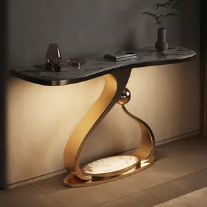 2024 yeni sıcak satış modern lüks oturma odası mobilya sanat zarif fuaye paslanmaz çelik altın konsol masa