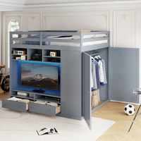Cama Alta de Tamaño Matrimonial de Venta al por Mayor de Fábrica con Cajones, Estantes e Iluminación LED para Optimización del Espacio y Almacenamiento de TV