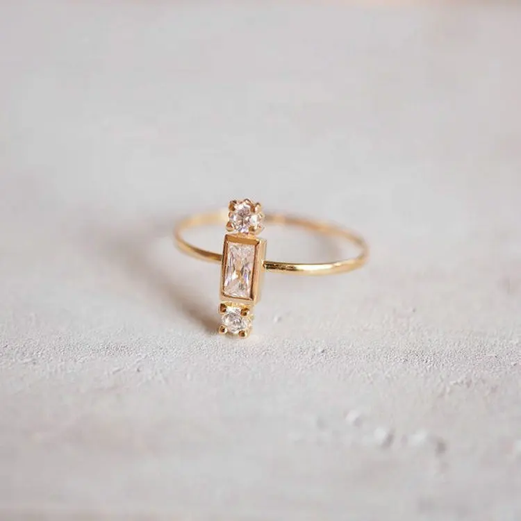 Dainty Ring 925 Sterling Silver Baguette Stackable Gold Midi Knuckle Bar Ring with Zircon