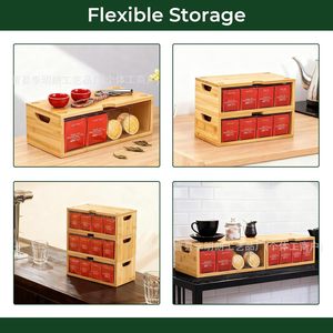 Wooden Tea Bag <b>Storage</b> <b>Box</b> Rectangular Transparent Acrylic Covered Standing Type For Kitchen Use - Product Image 3