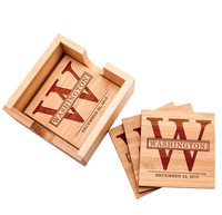 Ensemble de sous-verres personnalisés avec support Ensemble de 4 sous-verres personnalisés carrés en bambou